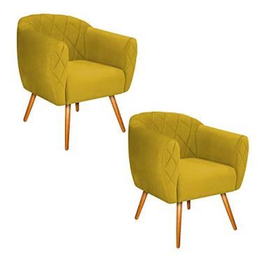 Imagem de Kit 2 Poltronas Decorativa Grazi Pés Palito Suede Amarelo - Amarena