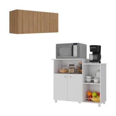 Imagem de Kit Armário de Cozinha 3 Portas com Balcão Multiuso/fruteira Multimóveis Mp2237 Branco/rustic