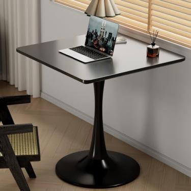 Imagem de Mesa de jantar pequena preta de 61 cm para 2 ou 4, pequena mesa quadrada de tulipa para cozinha, mesa de bistrô de madeira de canto redondo, mesas modernas de meados do século com pedestal resistente