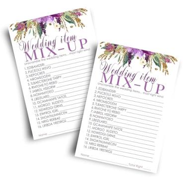 Imagem de Jogo de Chá de Noiva Floral Roxo (Pacote com 25) Palavras de Cartas – Desembaralhe a Atividades na Lista – Festa de Noivado – Jantar de Ensaio – Casamento – Ideias para Noiva – Tema Rústico