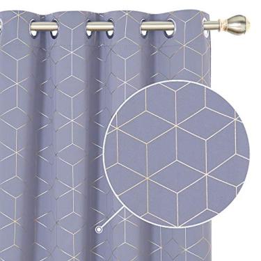 Imagem de Cortinas blecaute Deconovo com estampa de diamante dourado e isolamento térmico para escurecimento do ambiente, painéis de cortina com ilhoses para sala de estar, roxo claro, 132 cm L x 244 cm C, 1 par