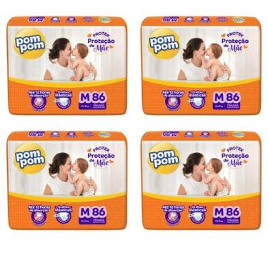 Imagem de KIT 4 Fraldas Pom Pom Derma Protek Hiper Tamanho M C/ 86 unidades