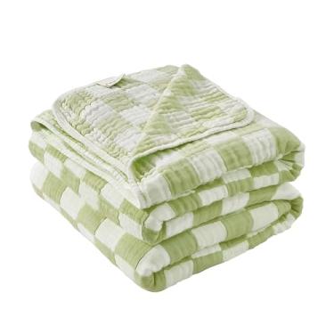 Imagem de NIDITW Matcha Cobertor de musselina de algodão quadriculado verde para sofá 6 camadas xadrez cobertor de gaze macio respirável todas as estações para sofá de cama 127 x 152 centímetros (verde Matcha