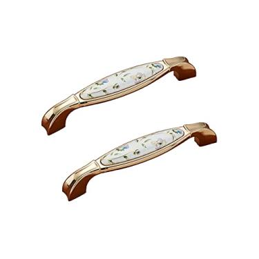 Imagem de Puxador de armário retrô padrão floral puxadores de armário de cerâmica puxadores de gaveta para porta de cozinha puxadores de móveis de guarda-roupa (ouro 128 mm)