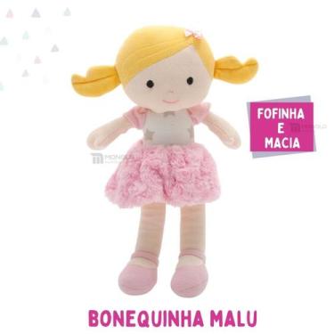 Imagem de Boneca Pano Malu Infantil Menina Antialérgico Lavável 32 Cm Linda - Mo