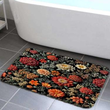 Imagem de Tapetes de banho florais boho para banheiro, flores vintage folhas tropicais chique, elegante, moderno, abstrato, colorido, antiderrapante, tapete de banheiro de flanela antiderrapante, tapetes de