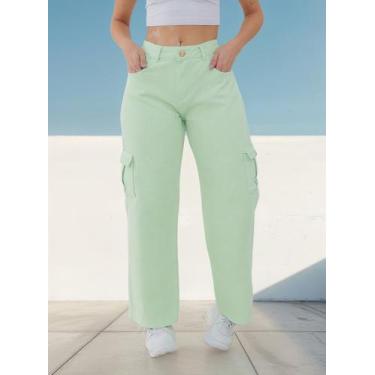 Imagem de Ujeans Calça Pantalona Wide Leg Cargo Preta, Verde, Limão, 38
