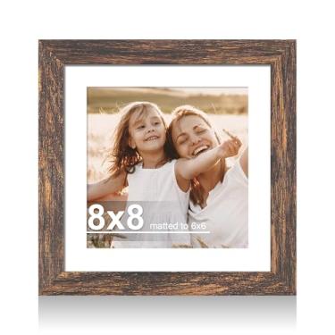 Imagem de Hongkee Porta-retrato 20 x 20 cm com vidro, exiba imagens 15 x 15 com tapete ou 20 x 20 sem tapete - parede e mesa, molduras de madeira 20 x 20 (marrom rústico, 1 pacote)