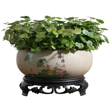 Imagem de TOIVO Vaso de vaso de lótus, vaso de flores de lírio de água de cerâmica grossa com base de plástico, 19,8 cm (B-3)