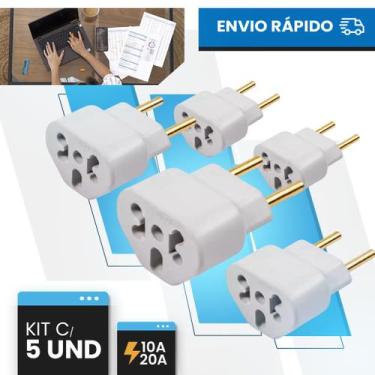 Imagem de Kit 5 Adaptador Bob LOVE Resistente 10/20A Chapinha Alta Potencia seca