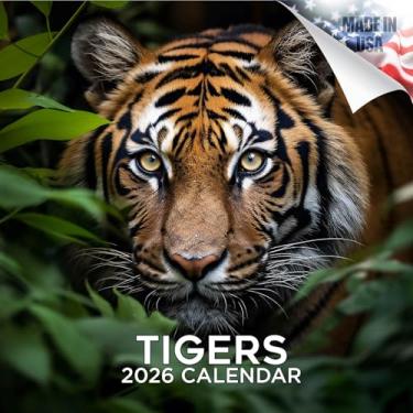 Imagem de Calendário de tigres 2025 2026 – Calendário de parede mensal da vida selvagem africana, 16 meses, planejador de vida selvagem de 30,5 x 61 cm, papel grosso sem derramamento, grade grande, calendário