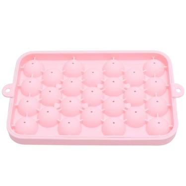 Imagem de Bandeja de esfera de gelo redonda de silicone Fácil liberação 25 grade Mol da fabricante de bolas de gelo com tampa para coquetéis Coffee Bars Festas Material Durável de (Rosa)