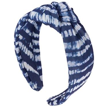Imagem de Karma Faixa de cabeça feminina Blue Shibori – nó – faixa de cabeça de tecido e lenço de cabelo elástico – azul/branco