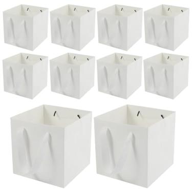 Imagem de Sacos de papel Kraft com alças, sacos de presente quadrados dobráveis, sacolas de lembrancinhas de festa de casamento, sacolas de embalagem de negócios de varejo, sacola de compras resistente, 2 sacos