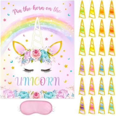 Imagem de Jogo de festa WERNNSAI Pin The Horn on The Unicorn com 24 trompas