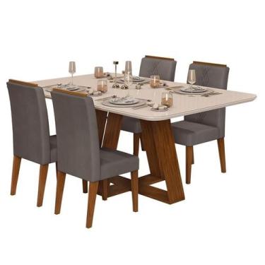 Imagem de Mesa de Jantar Kiara Freijó Off White com 4 Cadeiras Yasmin Freijó Vel