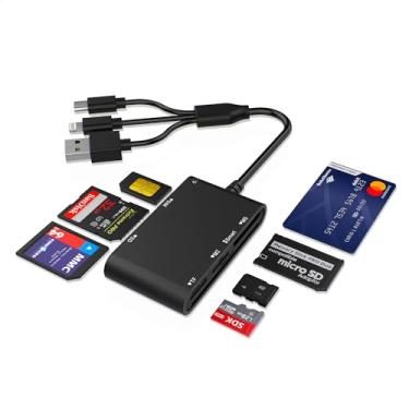 Imagem de Leitor de cartão inteligente 7 em 1 com conectividade de 3 portas – Lightning/USB-C/USB-A Militar CAC e leitor de cartão PIV, adaptador SD/TF/MS Pro Duo/M2/IC/SIM para Windows/macOS/Linux, Plug and