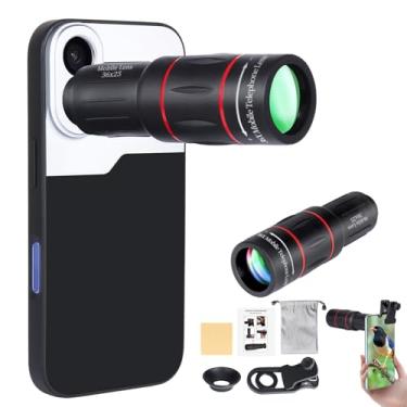 Imagem de Lente teleobjetiva 36X para iPhone 16, equipada com suporte de telefone multifuncional para Apple 16, foco preciso manual, visão super clara, lente verde FMC 4K