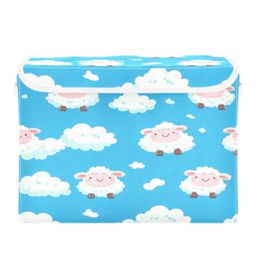 Imagem de Wassud Cestos de armazenamento dobráveis com tampas, lindas ovelhas e nuvens, cestas organizadoras de tecido dobrável para armário, casa e decoração sazonal 41,5 x 32,5 x 39 cm