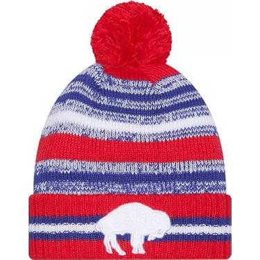 Imagem de New Era Buffalo Bills Sideline Sport Red Striped Cuffed Football Knit Beanie Hat Pom - NFL Cheer Cuff Knit Cap