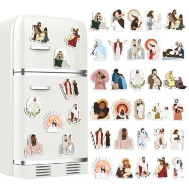 Imagem de Xuhal 30 pçs adesivo magnético de Jesus católico santos de Natal adesivos magnéticos para cozinha de Natal religiosa geladeira quadro branco armário Jesus cristão ímãs de geladeira casa escritório