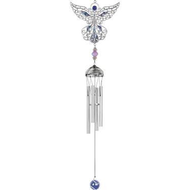 Imagem de ICE ARMOR 53 cm de comprimento azul anjo estanho e gema sino de vento estátua escultura ornamento decoração jardim idéias para inauguração de casa, feriados e aniversários. Ótima adição colecionável