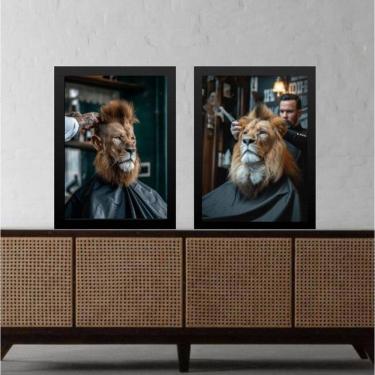 Imagem de Kit 2 Quadros Decorativos Barbearia - Leão 45X34Cm