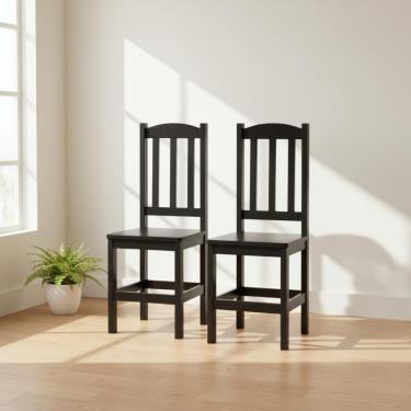 Imagem de Kit 2 Cadeiras Em Madeira Maciça Reforçada Diamante - Preto Sem Estofado