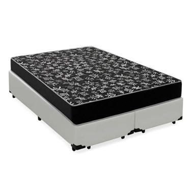 Imagem de Cama Box King 193 Tecido Sintetico Branco Com Colchão Espuma D20 - Tampo Preto 12cm