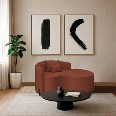 Imagem de Divã Recamier Curvo Sala De Estar Recepção Inglaterra 150cm Pés Metal Preto Lado Direito Bouclé Terracota