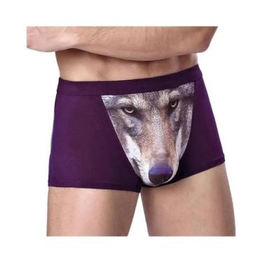 Imagem de Cuecas Boxer Masculinas Com Estampa 3D De Cabeça De Lobo E Águia, Cint