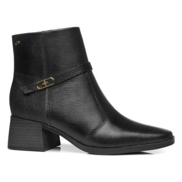 Imagem de Bota Coturno Feminina Pegada Couro Salto Bloco Cano Curto Cor:PretoTam