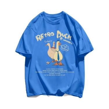 Imagem de Camisetas De Algodão Com Estampa De Pato Retro Para Homens, Soltas, Re