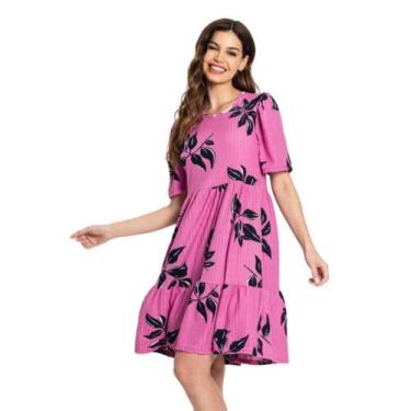 Imagem de Vestido canelado rosa estampado tamanho m - Maringa modas