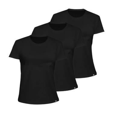 Imagem de Kit com 3 Camiseta Algodão Sportswear Muvin - Feminino - Mais Conforto - Academia – Camiseta Manga Curta - Treino Funcional - Corrida – Ginástica (BR, Alfa, P, Regular, Preto)