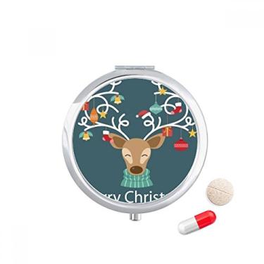 Imagem de Estojo de pílula para presente de alce de Natal com estampa de sino de muleta e bolso para remédios