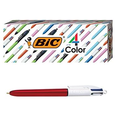 Imagem de BIC Caneta esferográfica brilhante de 4 cores, tubo vermelho, ponta média (1,0 mm), tintas sortidas, 3 unidades