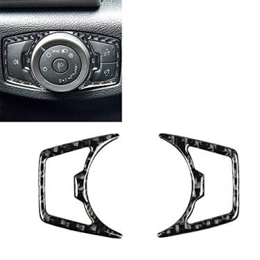 Imagem de FINMOKAL Interruptor De Farol De Fibra De Carbono Guarnição Tampa Decorativa Para Ford Mustang/F150 2015+ Preto, Fibra De Carbono