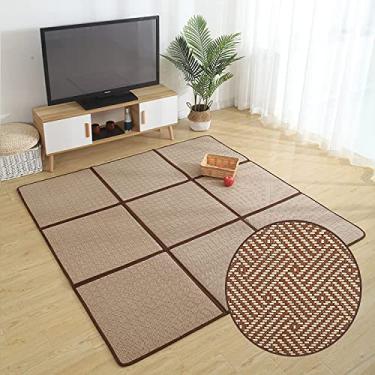 Imagem de MYOYAY Tapete de tatame 180 x 180 cm colchão dobrável de tatame japonês colchão de tatame 0,47 polegadas espessura grande vime verão tatame tapete dobrável colchão de área de quarto com saco de armazenamento - (marrom)