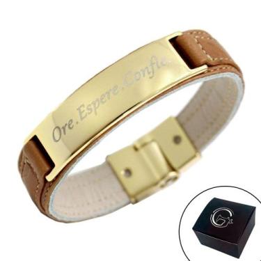 Imagem de Pulseira de Couro Magnética Caramelo Ore, Espere e Confie - GRANADO AC