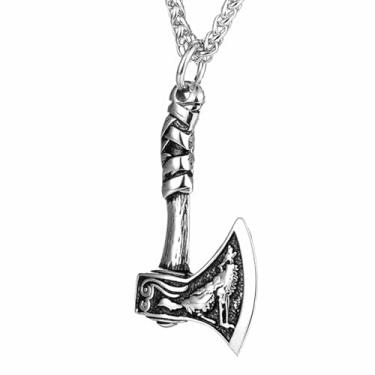 Imagem de Leprato Colar de talismã viking para homens nórdico Mjolnir lobo bússola valknut pingente nórdico viking runa joias presentes, Zinco, Sem Pedra Preciosa