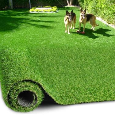 Imagem de PENFHF Tapete de grama artificial de 7,5 m × 1,8 m, tapete de grama falsa realista com drenagem, tapete de grama sintética para uso interno externo de 2 cm de altura, para cães, varanda, pátio,