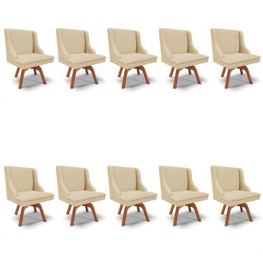 Imagem de Kit 10 Cadeiras Estofadas Base Giratória De Madeira Lia Veludo Off White Luxo - Ibiza