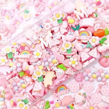 Imagem de JINDUODUO 100 peças de pingentes de geleca de resina flatback, pingentes fofos variados kawaii para artesanato DIY, scrapbooking, decoração de capa de telefone, ornamentos sortidos a granel (rosa)