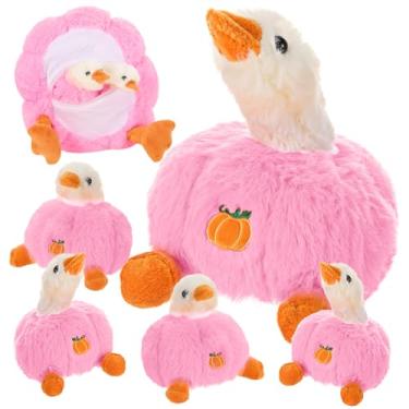 Imagem de Simgoing Bichos de pelúcia de ganso de abóbora, 5 em 1, mamãe de ganso de pelúcia com 4 gansos pequenos, travesseiro de pelúcia para presentes de outono, aniversário, Halloween, Ação de Graças
