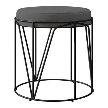 Imagem de Puff Decorativo Aramado Preto Zaya L02 Suede Cinza - Lyam Decor