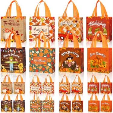 Imagem de Windyun 96 unidades de sacos de guloseimas de Ação de Graças a granel, não tecidos, reutilizáveis, de Ação de Graças, sacolas de presente com alça para embrulhar presentes, lembrancinhas de festa