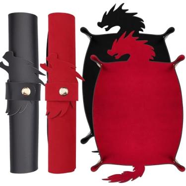 Imagem de SIQUK 2 peças bandeja de rolamento de dados de dragão de couro PU suporte de dados dobrável para jogos de RPG D & D (preto, vermelho)