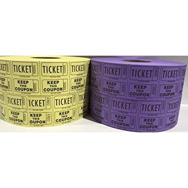 Imagem de The Ticket Gurus - Bilhetes para rifa - (4 rolos de 2000 bilhetes duplos) 8.000 total de bilhetes de rifa 50/50 (2 rolos amarelos e 2 roxos)