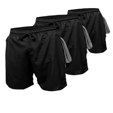 Imagem de 3 Bermudas Tactel Masculina Academia (P, Preto)
